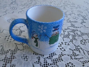 C-1088 2 St. Nicholas Square Button Up Christmas Snowmen 8 Ounce Coffee Tea Mugs - Picture 1 of 3