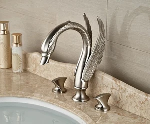 Gebürstetes Nickel 8" weit verbreitet Toilette Schwan Waschbecken Wasserhahn Hebel Griffe Deck Halterung - Bild 1 von 1
