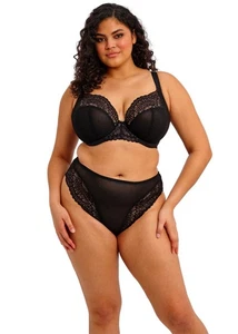 ELOMI TIERNIE BLACK UNDERWIRE STRETCH PLUNGE BRA & BRIEF SET SIZE 36FF / 14FF 14 - Foto 1 di 1
