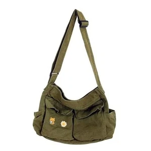 Canvas Messenger Bag Large Hobo Crossbody Bags with Multiple Pockets,School - Picture 1 of 7