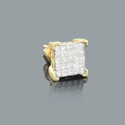 Princess Cut Invisible Diamond Earring 0.69ct 14K Gold for Men - Image 1 of 4