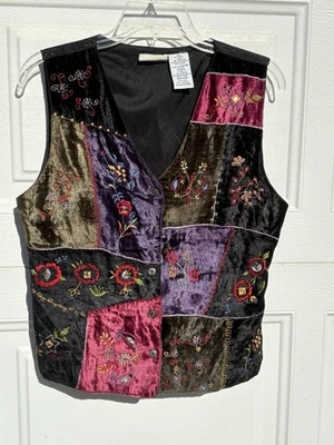 Chaleco de Terciopelo Bordado Vintage Para Mujer M Patchwork Capricho Retro Boho Festivo Foto 1 de 4
