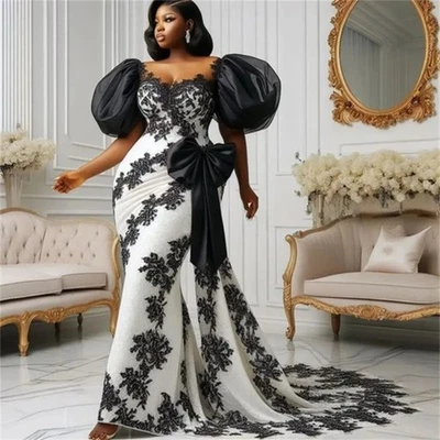 Black And White Wedding Dresses Gothic Short Sleeves Mermaid Country BridalGowns - Image 1 of 4