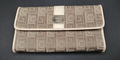 Liz Claiborne Wallet Snap Flap Black Fabric Logo Brown/Beige Clutch Many Slots - Image 1 of 3