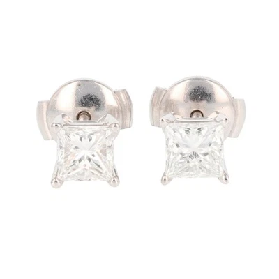 GIA 1.02ctw Princess Cut Diamond Solitaire Stud Pair Earrings 14k White Gold - Image 1 of 4