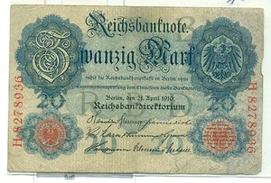OLD GERMAN REICHSBANKNOTE 20 MARK 1914 - Picture 1 of 1