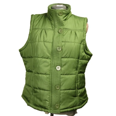 Outer Edge Puffer Vest Zip and Button Front Pockets Sleeveless Lined Green XL - Image 1 of 4