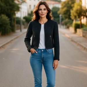 Avant Premiere Pairs Women's collarless Blazer wool office career black 38 Small - Picture 1 of 15