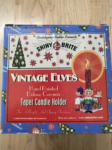CHRISTOPHER RADKO SHINY BRITE CHRISTMAS VINTAGE ELVES ELF CERAMIC CANDLE HOLDER - Picture 1 of 7