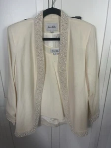 Nolan Miller Cami Blazer & Skirt Outfit 100% Silk With Pearl Embelleshments Sz 8 - Picture 1 of 11