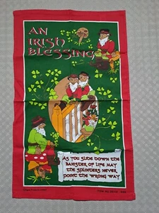 Leprechaun Irish Blessing Tea Towel Vintage Elgate 100% Cotton 18" by 28" - Picture 1 of 9