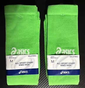 2 pair ASICS Volleyball All Sport Court Knee High Socks Bright Green Womens Sz M - Picture 1 of 2