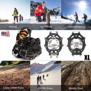 Ice Snow Anti Slip 19 Spikes Grips Grippers Crampons Cleats For Hike Shoes Boot - Picture 1 of 18