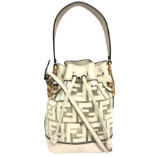 Fendi Mini Montresor 2Way Shoulder Bag Handbag Drawstring Clear Logo Ivory Gold