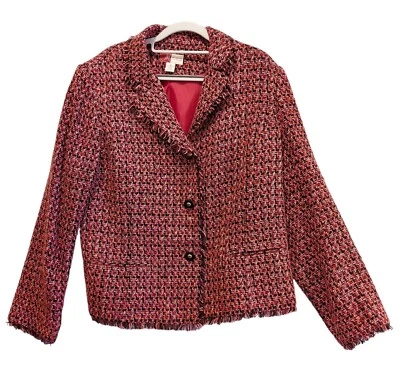Chaqueta forrada JM Collection talla 16 Busto 42 Rosa Rojo Negro Flecos Botones boho fe Foto 1 de 4