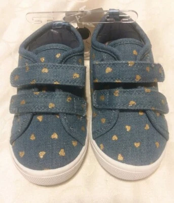 Zapatillas Carter's Azul Denim Niño Pequeño con Corazones Dorados Talla 8. Nuevo con etiquetas Foto 1 de 4