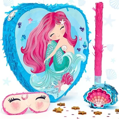 Mermaid Pinata Birthday Party For Girls With Stick Blindfold & Mini Piñata Set - Image 1 of 4