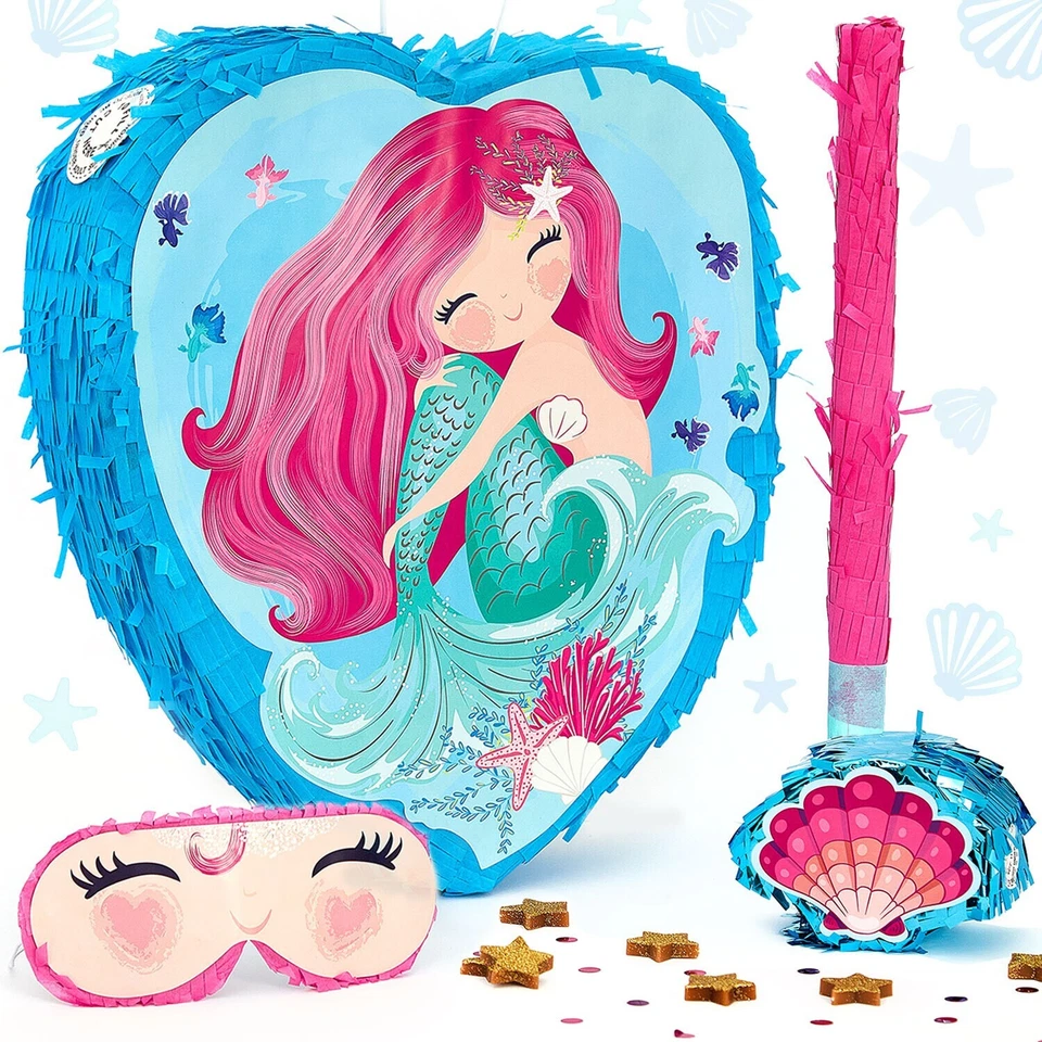 Mermaid Pinata Birthday Party For Girls With Stick Blindfold & Mini Piñata Set - Image 1 of 4