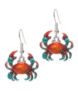 Crab Earrings Womens Multicolored Hanging Beach Bay Summer Crustacean - Picture 1 of 6