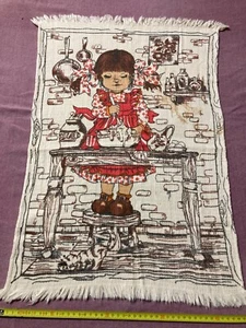 Vintage Kitchen Tea Towel Cotton Souvenir 1970s Cute Girl Kitchen Cooking - Picture 1 of 5