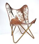 Brown Hair-on Leather Butterfly Chair Relaxing Chair Living Room Office Chair