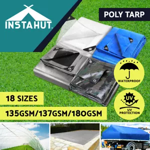 Instahut Tarpaulin Tarp Poly Tarps Heavy Duty Canvas Camping Cover Tent 180gsm - Picture 1 of 198