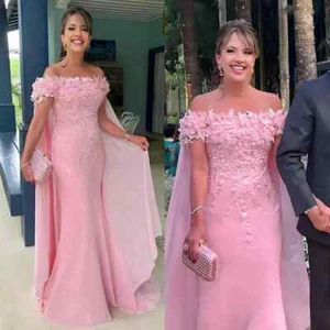 Elegant Pink Mother Of The Bride Dresses With 3D Floral Appliques Custom Made  - Picture 1 of 8