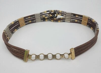 Vintage 80s Belt Womens Statement Twist Leather Link Twisted Chain Belt Italy - Image 1 of 4