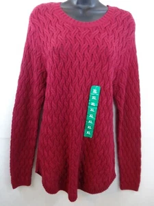 Jeanne Pierre Pullover Damen XL Burgund Zopfmuster 100% Baumwolle Neu Mit Etikett - Bild 1 von 15