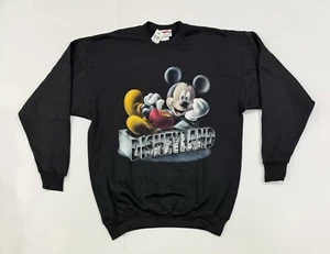DISNEYLAND Sweatshirt VTG MIckey 70s Black Cotton Blend Size LARGE L Made in USA - Picture 1 of 7