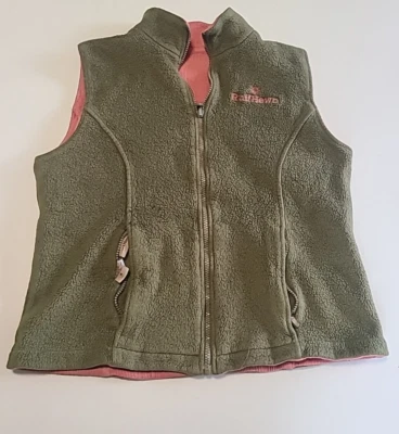 Chaleco tallado con volantes para mujer mediano verde oliva rosa reversible polar bolsillos con cremallera completa Foto 1 de 4