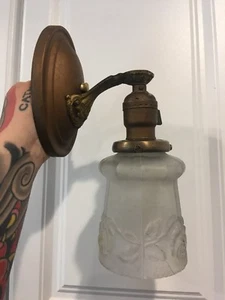 Single Wired Antique Sconce Original Finish With Antique Rose Shade 37K - Picture 1 of 4