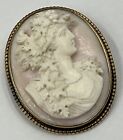 VICTORIAN 9K YELLOW GOLD CARVED ANGEL SKIN CORAL ORNATE CAMEO PENDANT BROOCH