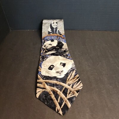 Corbata de seda Marc Dennis "Panda Luncheon" de colección 1995 especies en peligro de extinción 57" Foto 1 de 4