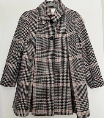 Monsoon Children’s Houndstooth 2 Button Pleated Swing Coat Black Pink Sz 11-12 - Image 1 of 4