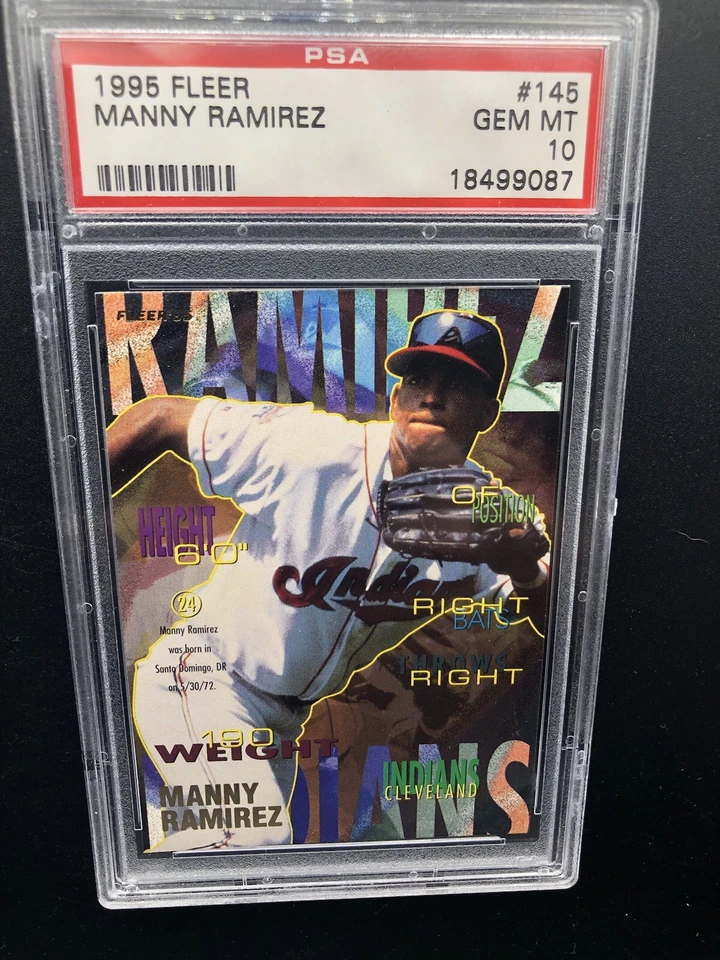 1995 FLEER ROOKIE #135 MANNY RAMIREZ INDIANS GRADED PSA 10 GEM MINT LOW POP 4 - Image 1 of 2