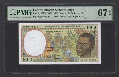 Central African States / Congo 1000 Francs 2000 P102Cg Uncirculated Grade 67 - Image 1 of 2