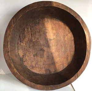 Primitive Rustic Thick Hand Carved Wooden Dough Bowl, Vintage - Picture 1 of 6