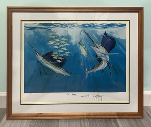 RARE GUY HARVEY PRINT / PICTURE WITH ORIGINAL SIGNATURE “GOOD FISHING” MSG 🔥 - Picture 1 of 6