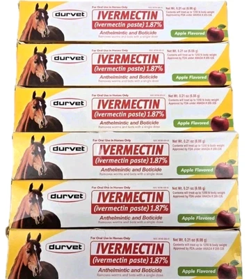6 Pack Paste Horse Dewormer by Durvet Apple Flavor 1.87% 6.08 grams EXP 05/2027