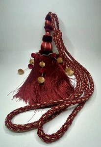 VTG Large Decorative Curtain Tassel / Tie Back With Pom Poms, Red & Gold - Picture 1 of 5
