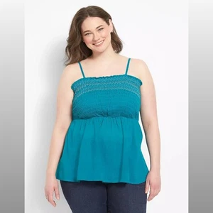 Lane Bryant Square-Neck Smocked Bodice Babydoll Top Size 20 - Picture 1 of 5