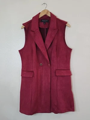 Chaleco Marc New York Rojo Suade Longline Trench Jacket Talla Grande Botón Dorado Foto 1 de 4