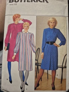 Butterick 4697 Loose-Fit Dress w Collar, Front Pleat, French Cuffs Sz 10 UC - Picture 1 of 6
