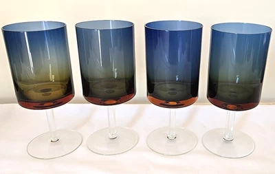 Vtg -Set of 4- MCM Denby Bluerina Krosno Cordial Glasses Blue Amber - Image 1 of 2