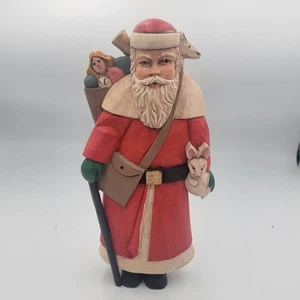 Arte popular vintage de 11” tallado a mano de madera pintada de Papá Noel vacaciones Navidad - Imagen 1 de 3