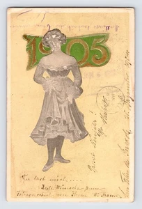 1905 Lady New Year in Dress Paper Thin Postcard - Picture 1 of 4