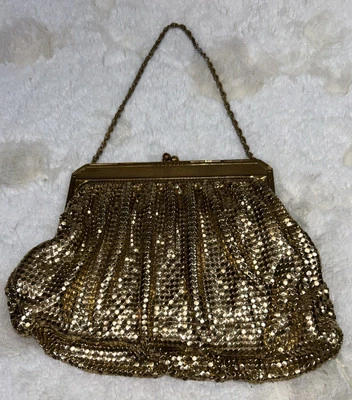 Vintage Whiting And Davis Gold Tone Mesh Evening Bag 6” Tall To Clasp X 6.5” USA - Image 1 of 4