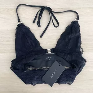 Outcast Cassandra Crop Top Womens M Black Lace Floral Halter Neck Cut Out New - Picture 1 of 11