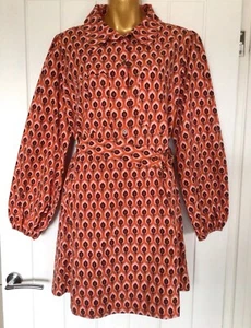 Zara Brigitte Orange Short Printed Dress Belt Buckle EUR XS Party Beach Summer - Picture 1 of 7